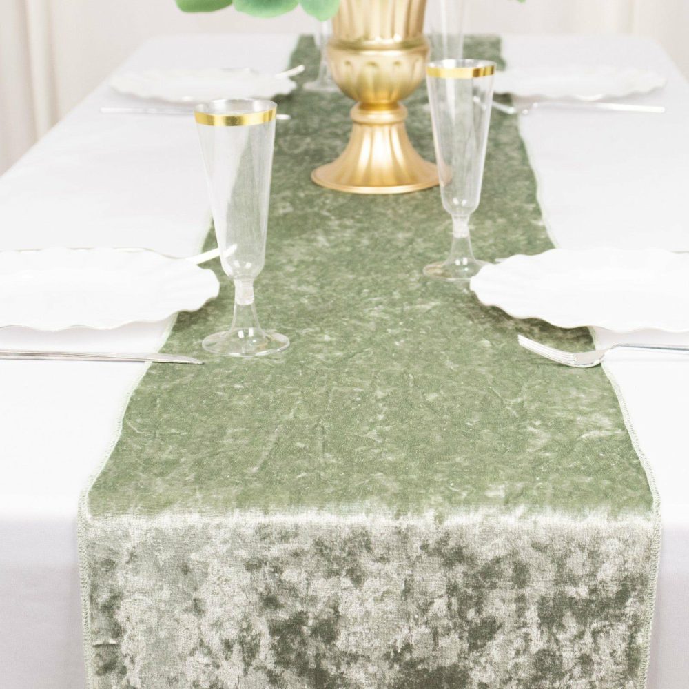 Sage Green Premium Crushed Velvet Table Runner 190GSM 12″x108″  |   Velvet & Flocking Table Runners Sage green