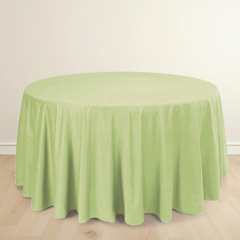 Sage Green Premium Scuba Round Tablecloth, Wrinkle Free Polyester Seamless Tablecloth 120″ for 5 Foot Table With Floor-Length Drop  |   Polyester Polyester Polyester