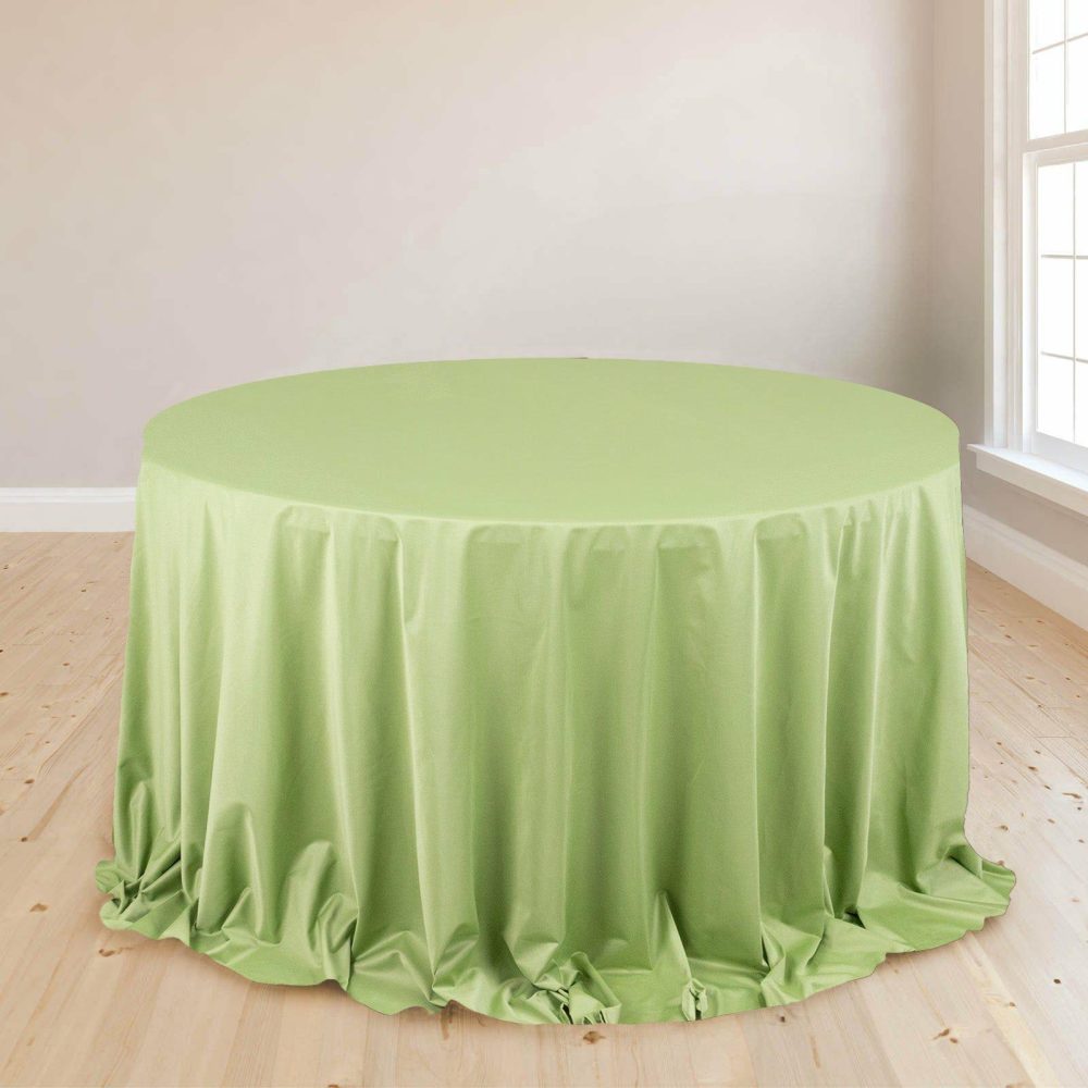 Sage Green Premium Scuba Round Tablecloth, Wrinkle Free Polyester Seamless Tablecloth 132″ for 6 Foot Table With Floor-Length Drop  |   Polyester Polyester Polyester