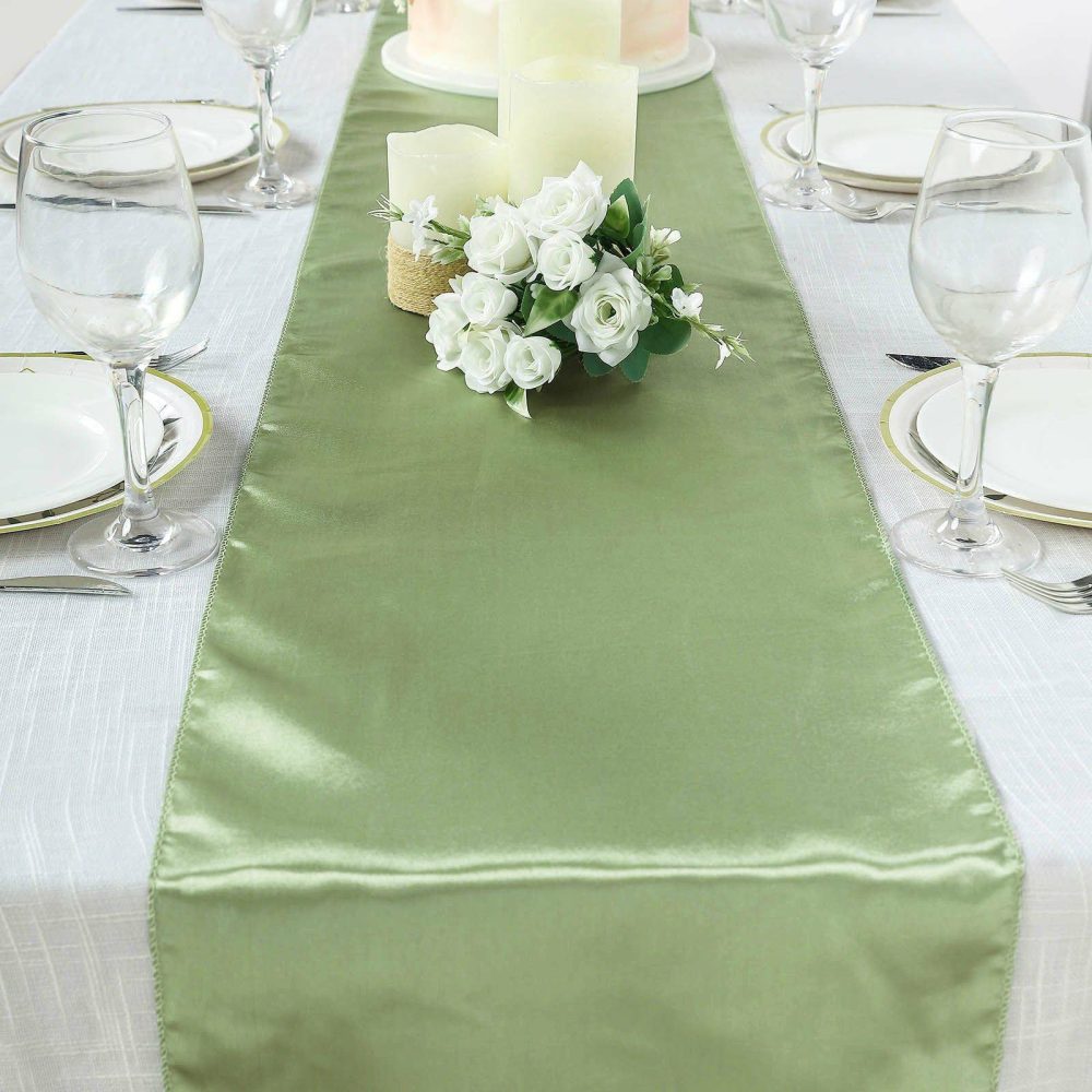 Sage Green Satin Table Runner 12″x108″  |   Satin & Taffeta Satin & Taffeta Sage green