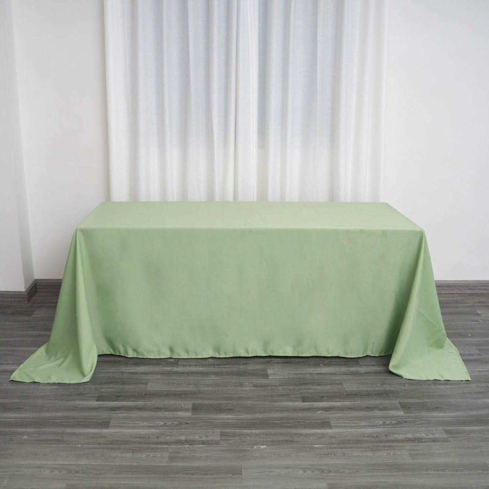 Sage Green Seamless Polyester Rectangular Tablecloth 90″x132″ for 6 Foot Table With Floor-Length Drop  |   Polyester Polyester Polyester