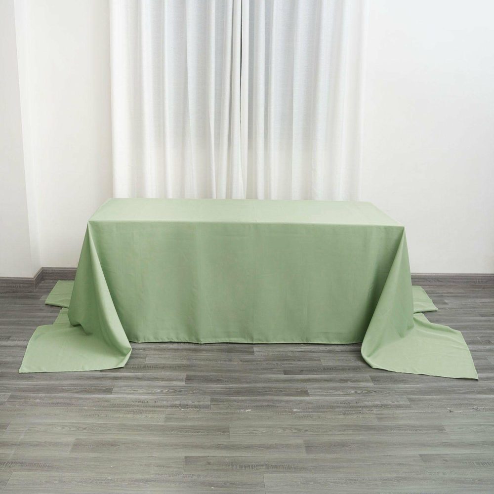 Sage Green Seamless Polyester Rectangular Tablecloth 90″x156″ for 8 Foot Table With Floor-Length Drop  |   Polyester Polyester Polyester