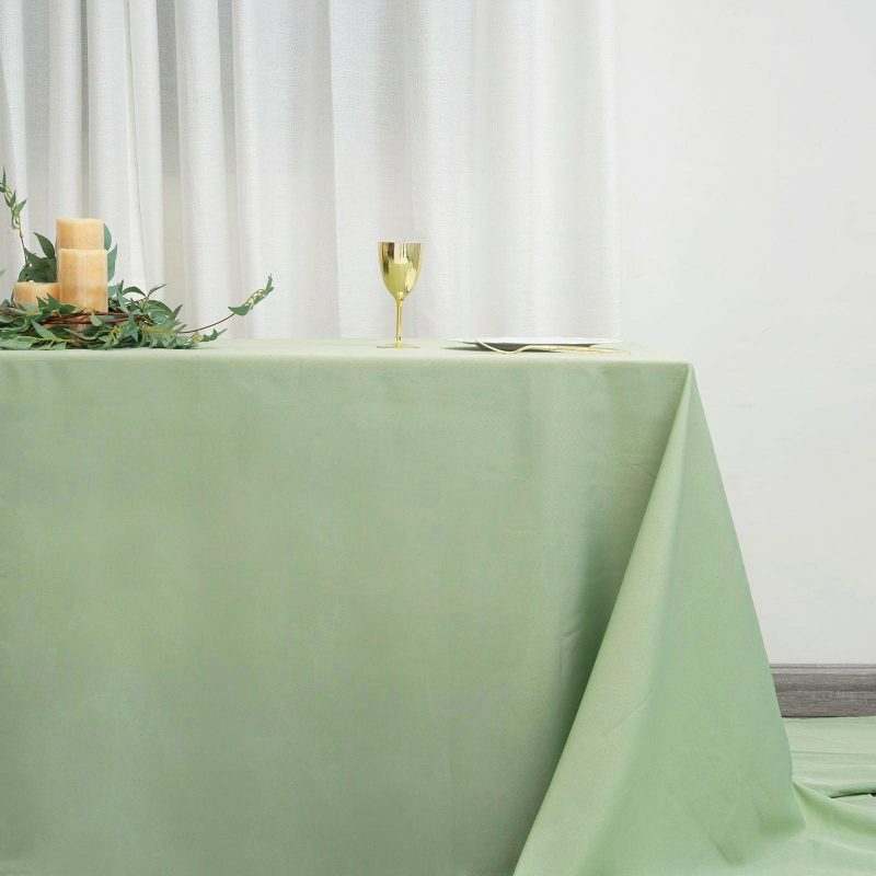 Sage Green Seamless Polyester Rectangular Tablecloth 90″x156″ for 8 Foot Table With Floor-Length Drop  |   Polyester Polyester Polyester