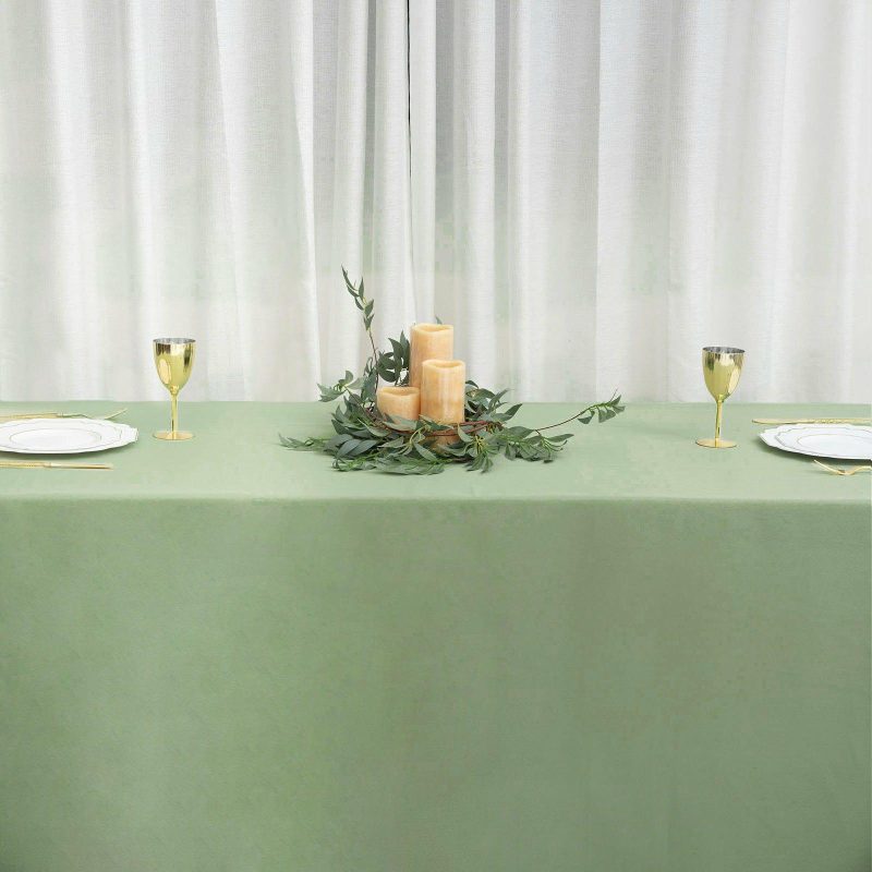 Sage Green Seamless Polyester Rectangular Tablecloth 90″x156″ for 8 Foot Table With Floor-Length Drop  |   Polyester Polyester Polyester