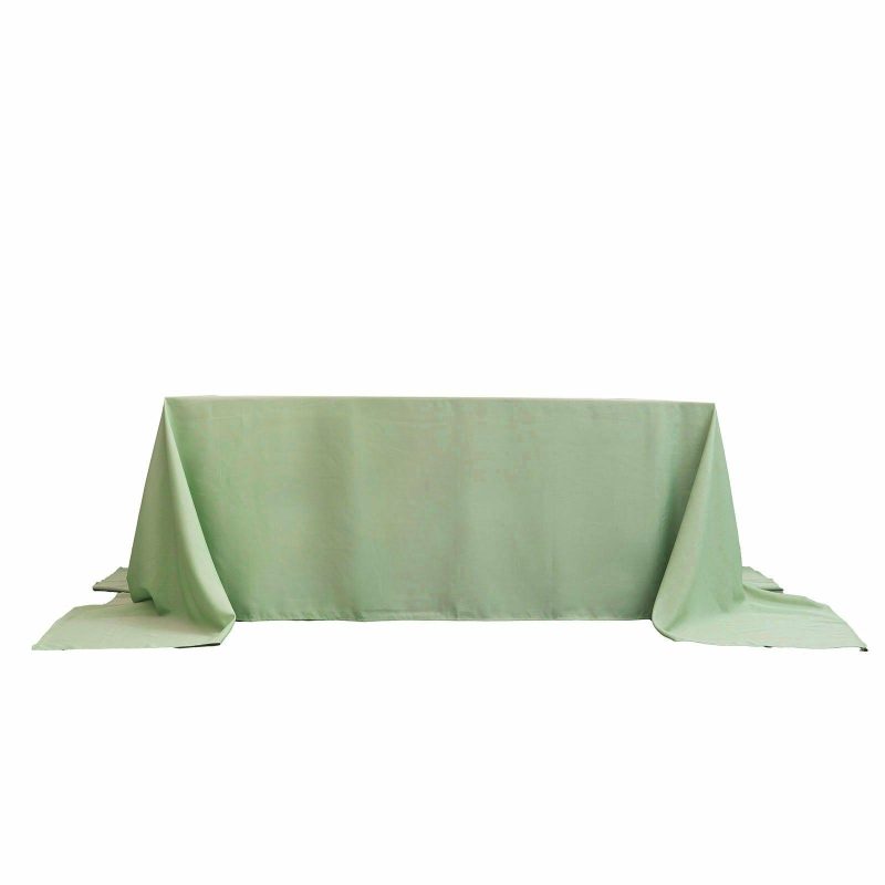 Sage Green Seamless Polyester Rectangular Tablecloth 90″x156″ for 8 Foot Table With Floor-Length Drop  |   Polyester Polyester Polyester