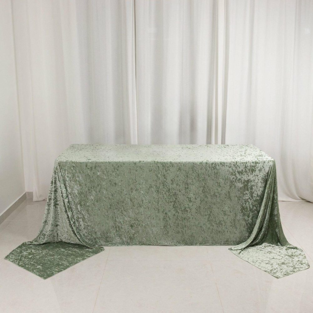 Sage Green Seamless Premium Crushed Velvet Rectangle Tablecloth – 90″x156″ for 8 Foot Table With Floor-Length Drop  |   Velvet & Flocking Tablecloths Sage green