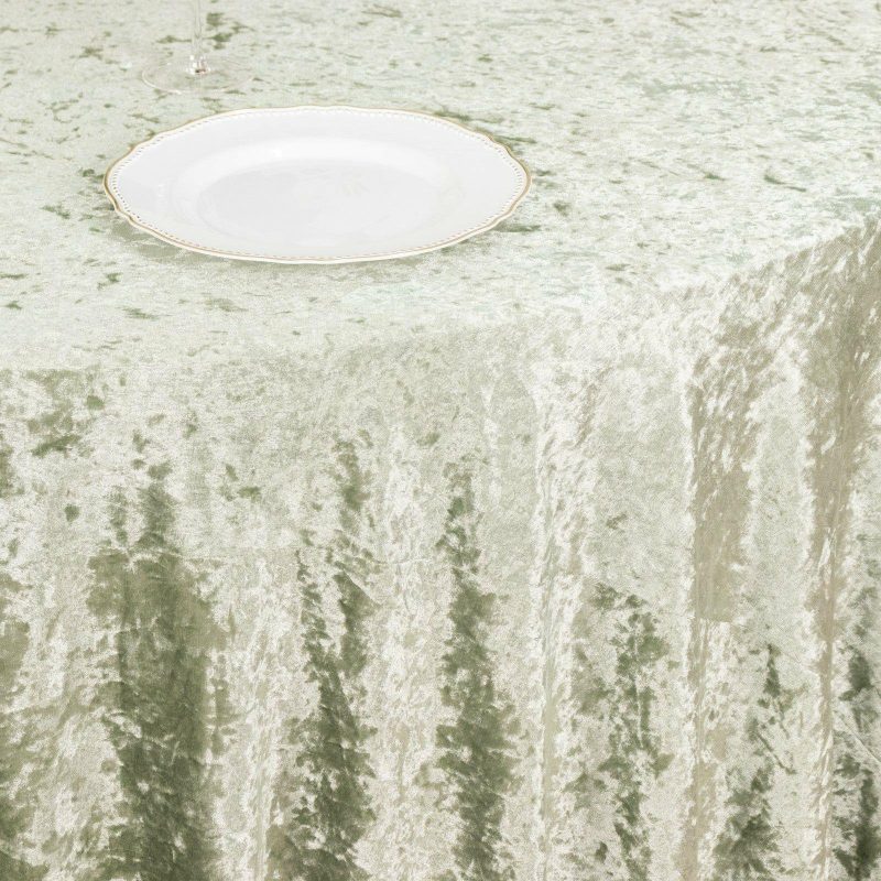 Sage Green Seamless Premium Crushed Velvet Round Tablecloth 120″ for 5 Foot Table With Floor-Length Drop  |   Velvet & Flocking Tablecloths Sage green