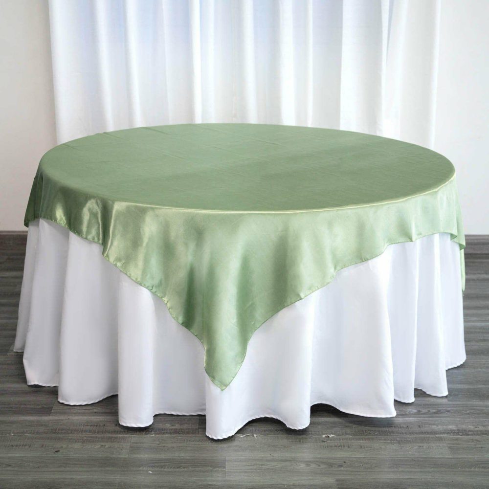 Sage Green Seamless Satin Square Tablecloth Overlay 72″ x 72″  |   Satin & Taffeta Satin & Taffeta Sage green