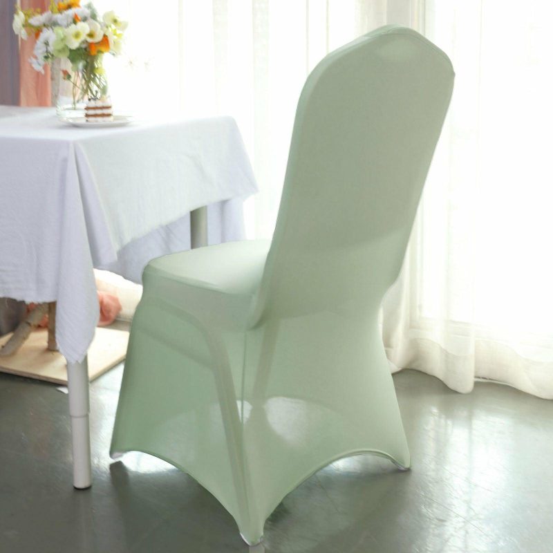 Sage Green Spandex Stretch Fitted Banquet Slip On Chair Cover 160 GSM  |   Spandex Fitted Banquet Chair Covers Sage green