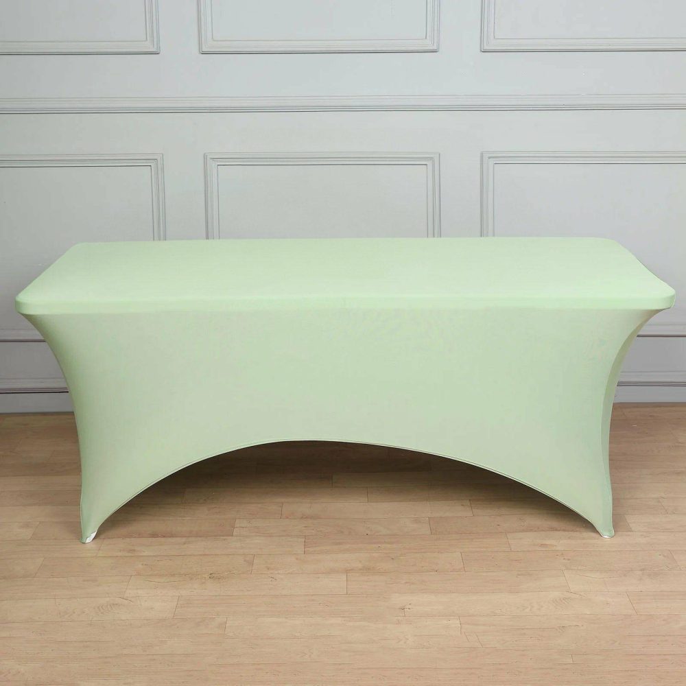 Sage Green Stretch Spandex Rectangle Tablecloth 6ft Wrinkle Free Fitted Table Cover for 72″x30″ Tables  |   Spandex & Fitted Spandex & Fitted Sage green