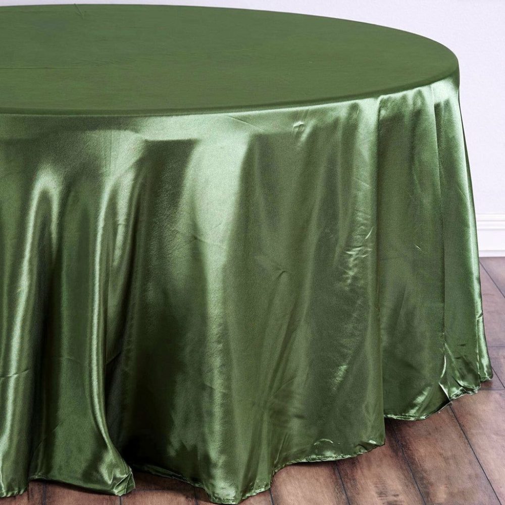 Seamless Satin Round Tablecloth Olive Green 108″  |   Satin Satin Olive green