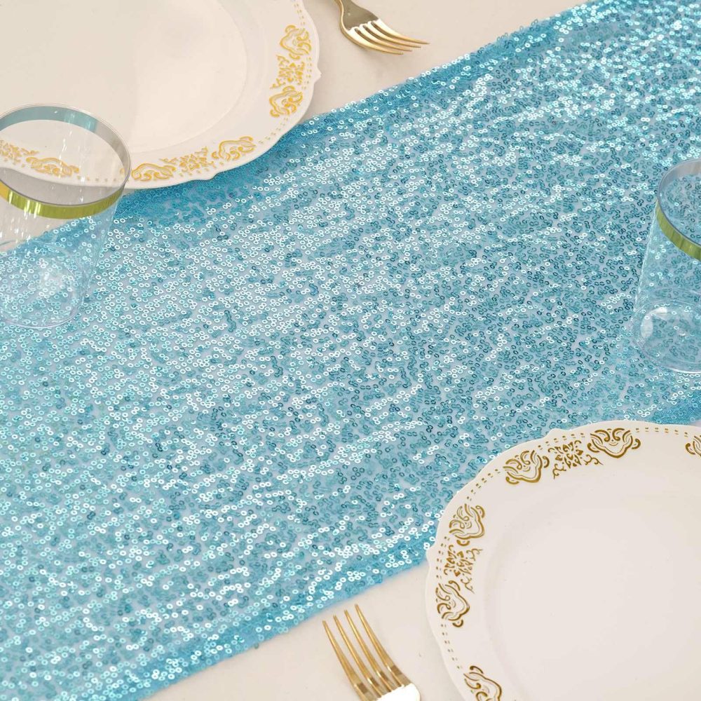 Serenity Blue Premium Sequin Table Runner 12″x108″  |   Sequin Sequin Sequin