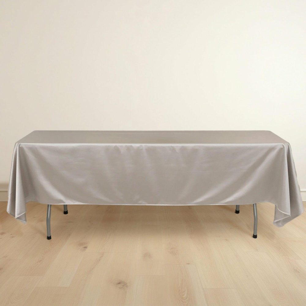 Shimmer Silver Premium Scuba Rectangle Tablecloth, Wrinkle Free Seamless Polyester Tablecloth – 60″x102″  |   Polyester Polyester Polyester