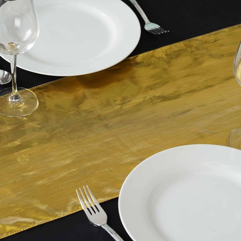 Shiny Metallic Foil Gold Lame Fabric Table Runner 13″x108″  |   Stylish Stylish Gold