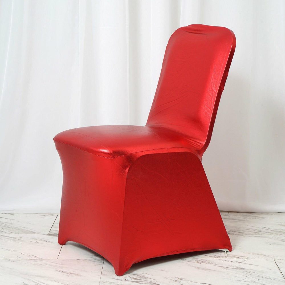 Shiny Metallic Red Spandex Banquet Chair Cover, Glittering Premium Fitted Chair Cover  |   Spandex Fitted Banquet Chair Covers Red