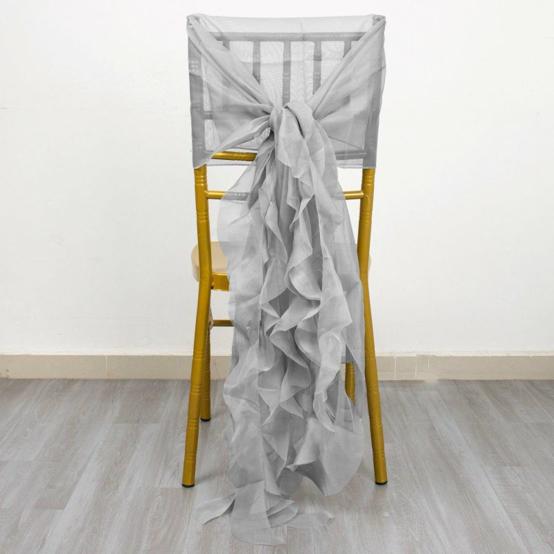 Silver Chiffon Curly Chair Sash  |   Organza & Chiffon Chair Sashes Organza & Chiffon