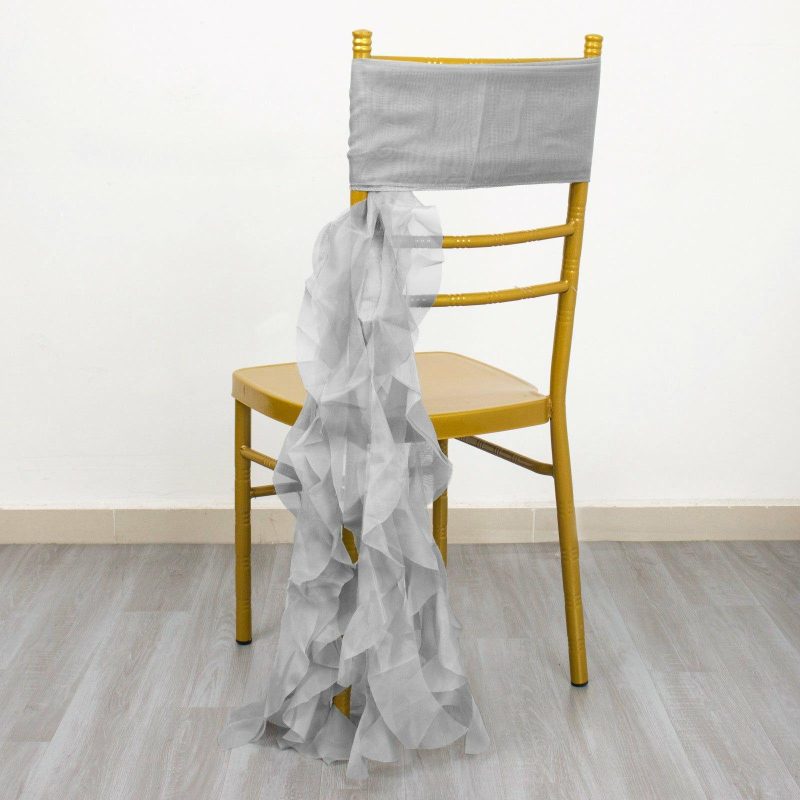 Silver Chiffon Curly Chair Sash  |   Organza & Chiffon Chair Sashes Organza & Chiffon