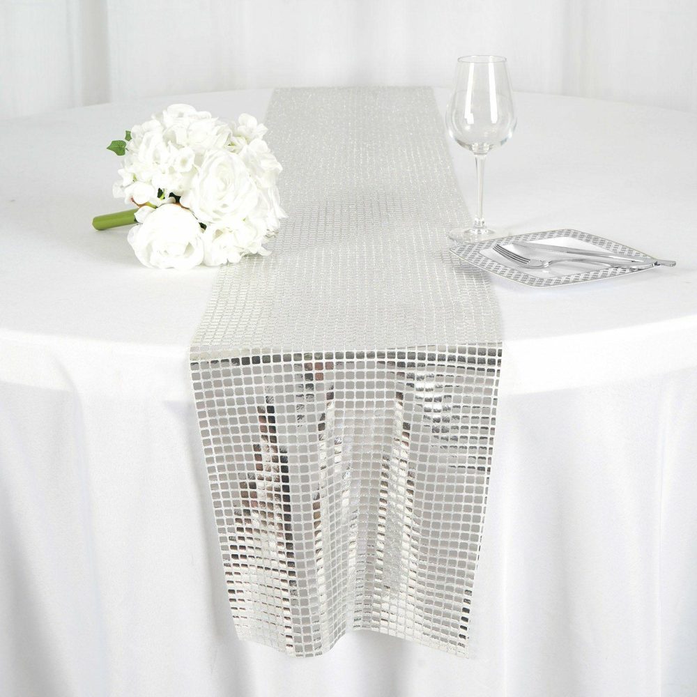 Silver Dashing Mirror Foil Table Runner 12″x108″  |   Stylish Stylish Silver