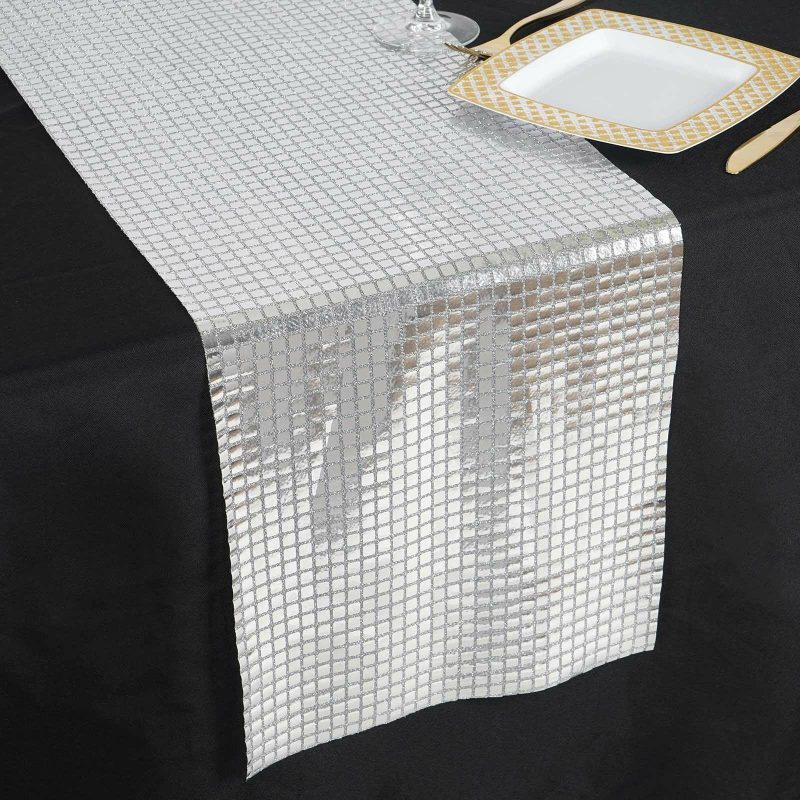 Silver Dashing Mirror Foil Table Runner 12″x108″  |   Stylish Stylish Silver