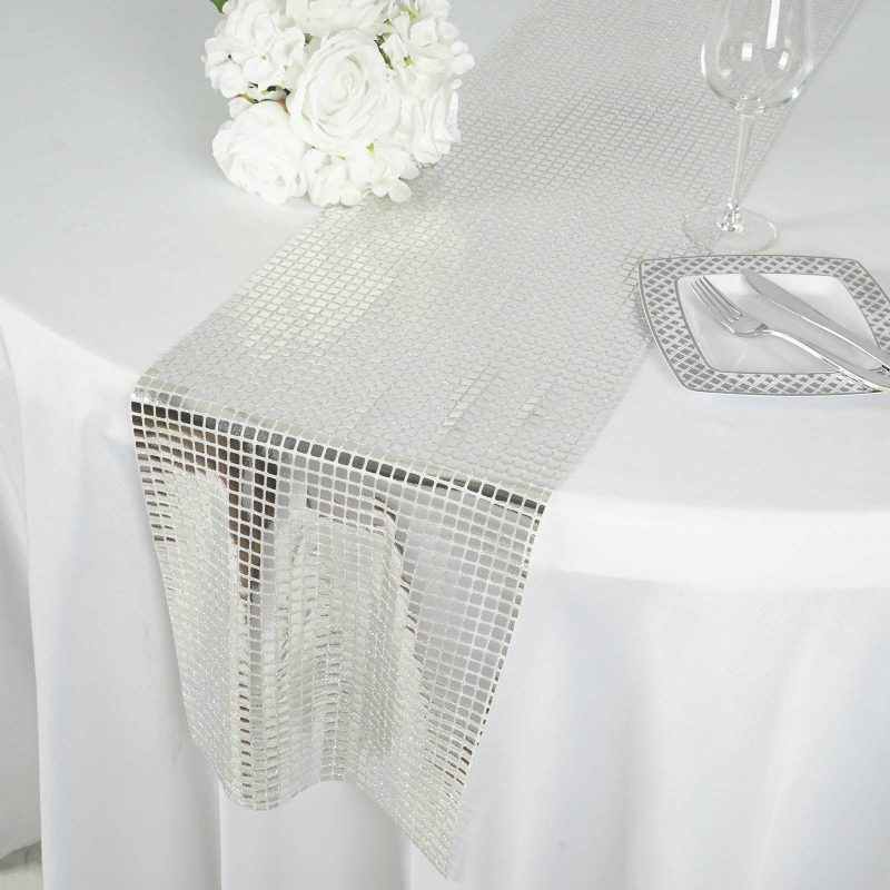 Silver Dashing Mirror Foil Table Runner 12″x108″  |   Stylish Stylish Silver