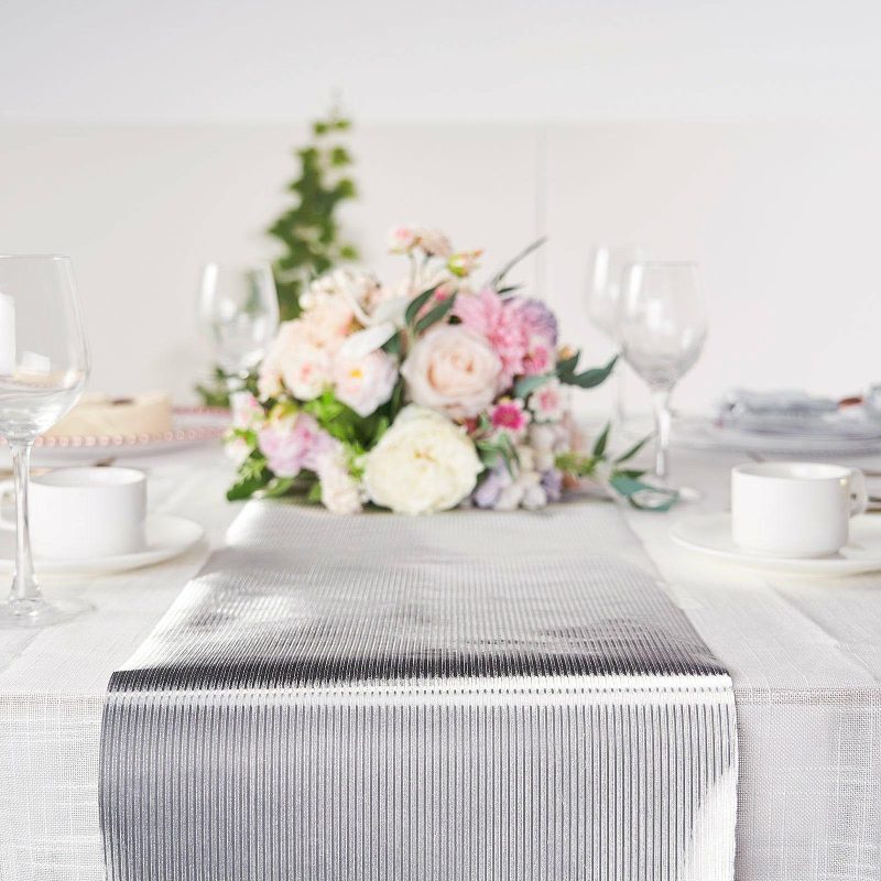 Silver Glamorous Column Print Table Runner, Disposable Paper Table Runner 9ft  |   Stylish Stylish Silver