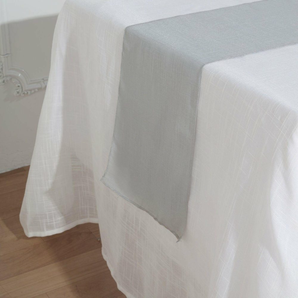 Silver Linen Table Runner, Slubby Textured Wrinkle Resistant Table Runner 12″x108″  |   Jute Burlap & Lace Jute Burlap & Lace Jute Burlap & Lace