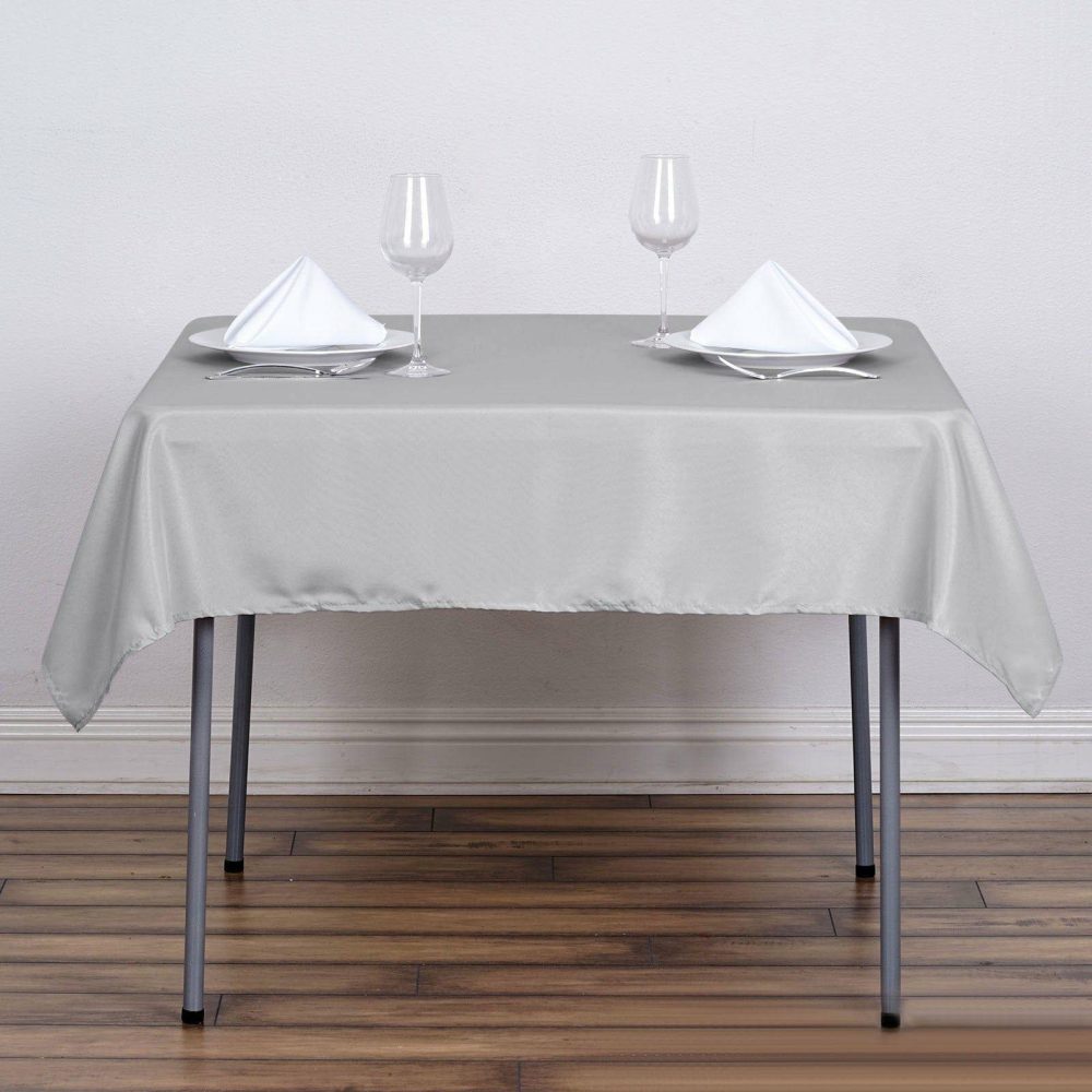 Silver Polyester Square Tablecloth 54″x54″  |   Polyester Polyester Polyester