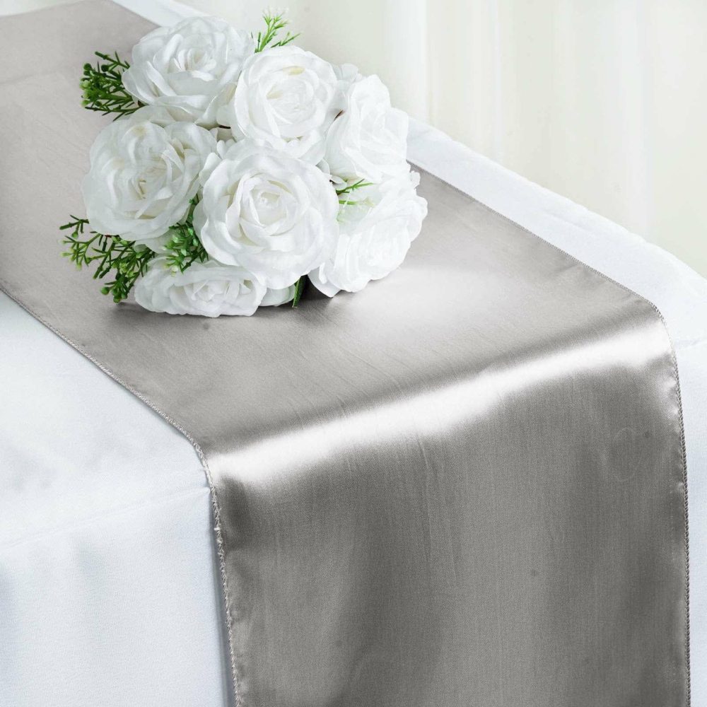 Silver Satin Table Runner 12″x108″  |   Satin & Taffeta Satin & Taffeta Satin & Taffeta