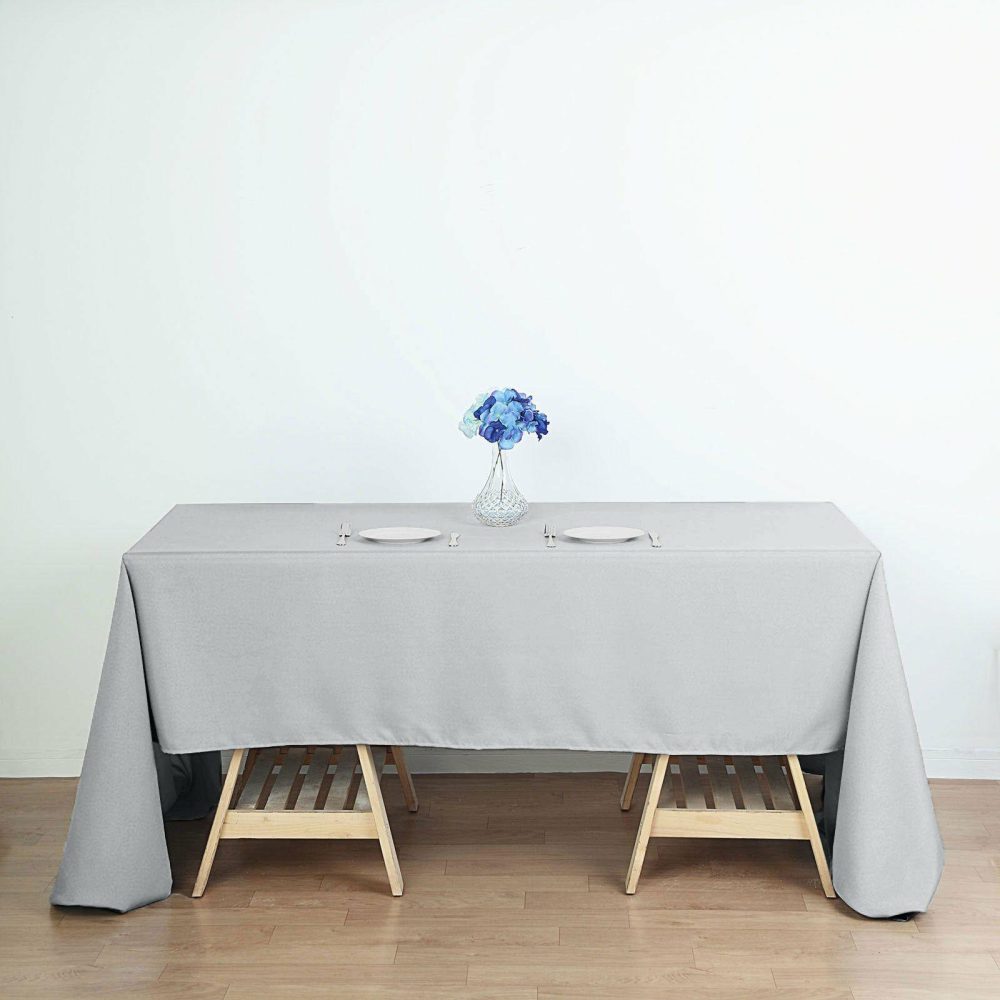 Silver Seamless Polyester Rectangular Tablecloth 60″x126″  |   Polyester Polyester Polyester