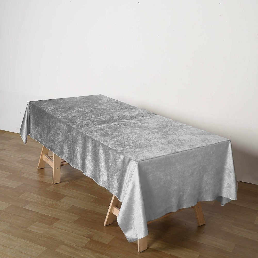 Silver Seamless Premium Velvet Rectangle Tablecloth, Reusable Linen 60″x102″  |   Velvet & Flocking Tablecloths Silver