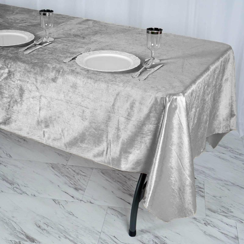 Silver Seamless Premium Velvet Rectangle Tablecloth, Reusable Linen 60″x102″  |   Velvet & Flocking Tablecloths Silver