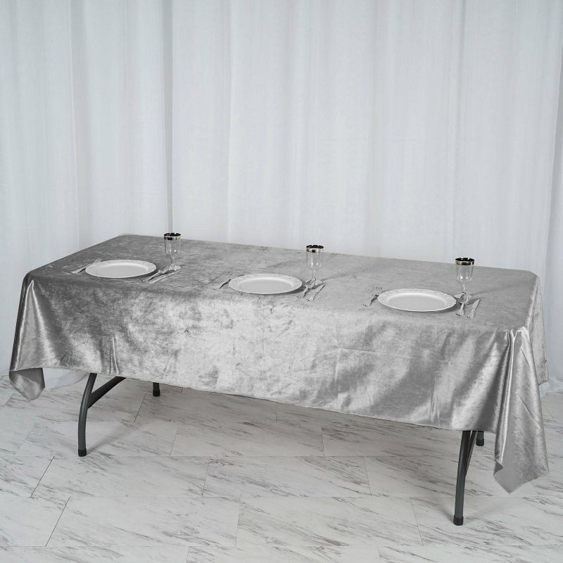 Silver Seamless Premium Velvet Rectangle Tablecloth, Reusable Linen 60″x102″  |   Velvet & Flocking Tablecloths Silver