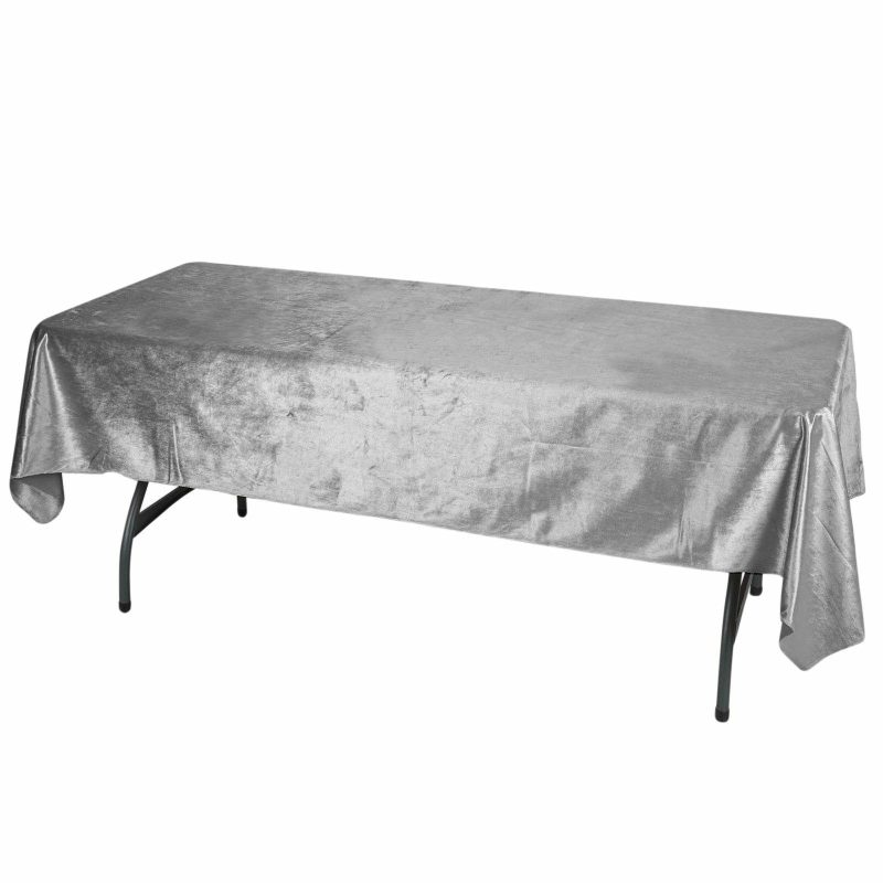 Silver Seamless Premium Velvet Rectangle Tablecloth, Reusable Linen 60″x102″  |   Velvet & Flocking Tablecloths Silver