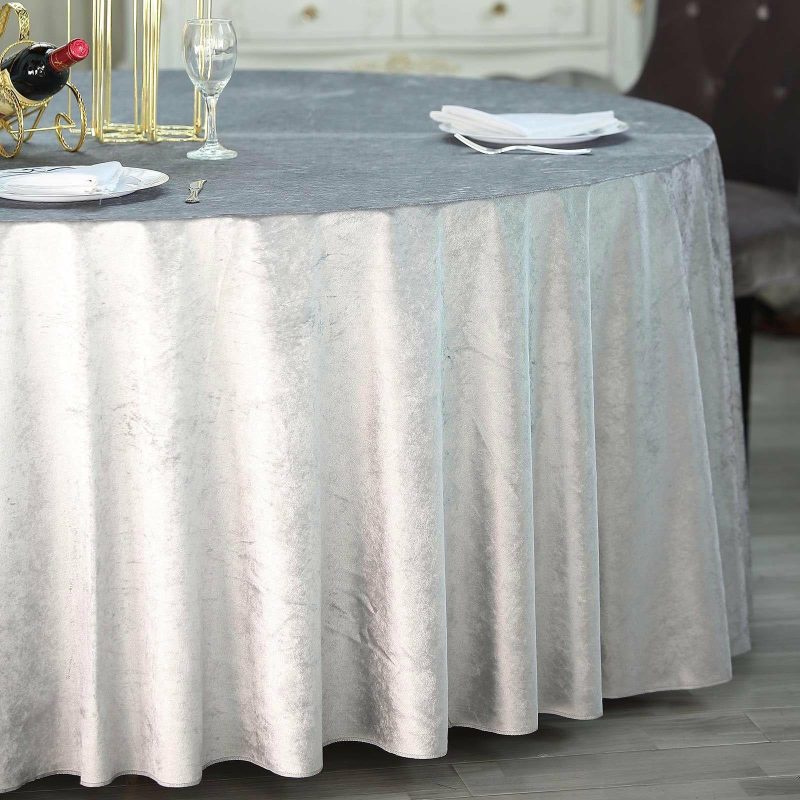 Silver Seamless Premium Velvet Round Tablecloth, Reusable Linen 120″ for 5 Foot Table With Floor-Length Drop  |   Velvet & Flocking Tablecloths Silver