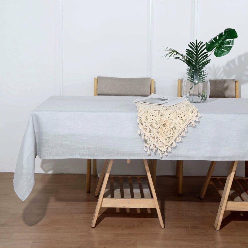 Silver Seamless Rectangular Tablecloth, Linen Table Cloth With Slubby Textured, Wrinkle Resistant 60″x102″  |   Jute Burlap & Lace Jute Burlap & Lace Jute Burlap & Lace