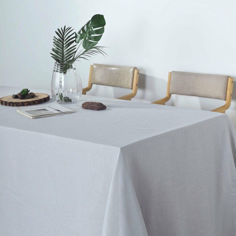 Silver Seamless Rectangular Tablecloth, Linen Table Cloth With Slubby Textured, Wrinkle Resistant 90″x132″ for 6 Foot Table With Floor-Length Drop  |   Jute Burlap & Lace Jute Burlap & Lace Jute Burlap & Lace