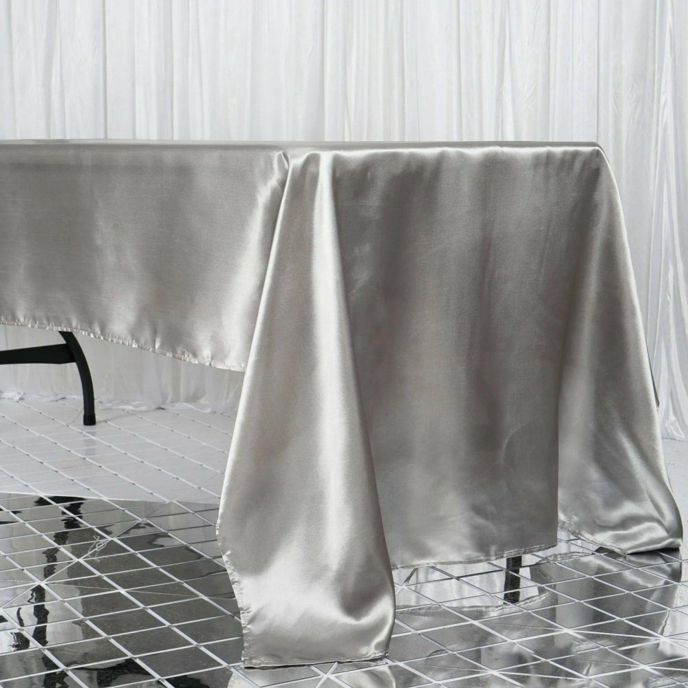 Silver Seamless Satin Rectangular Tablecloth 60″x126″  |   Satin Satin Satin