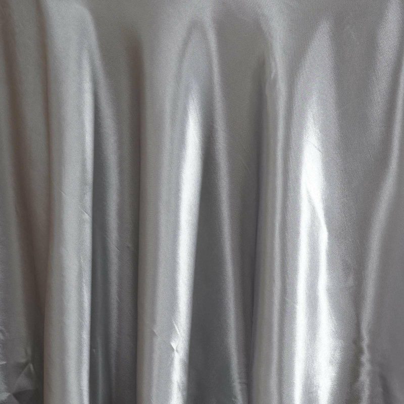 Silver Seamless Satin Round Tablecloth 108″  |   Satin Satin Satin