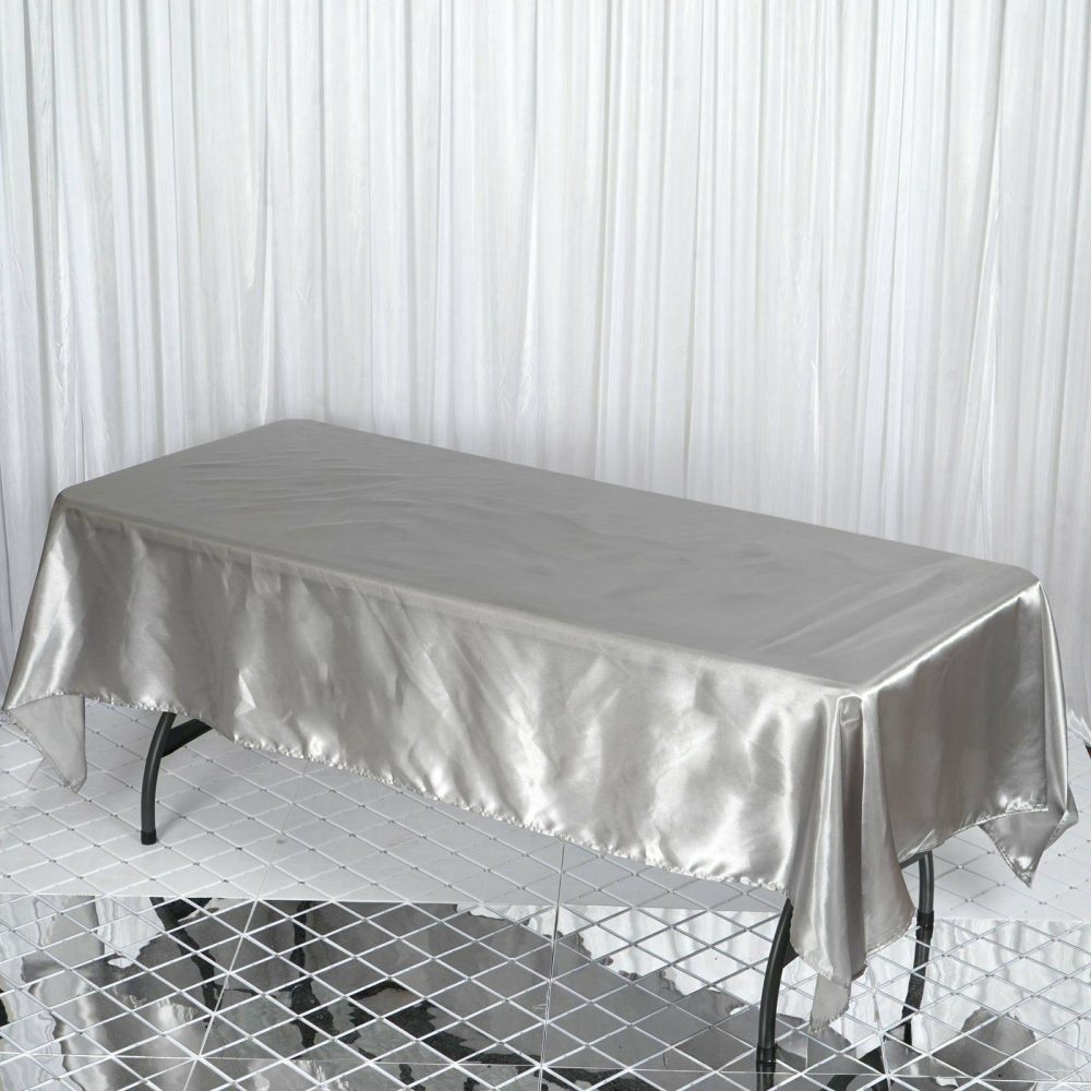 Silver Seamless Smooth Satin Rectangular Tablecloth 60″x102″  |   Satin Satin Satin