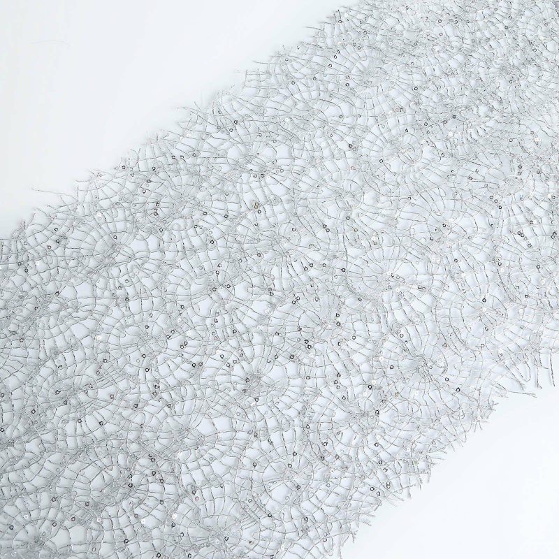 Silver Sequin Mesh Schiffli Lace Table Runner, Sparkly Party Table Decoration 12″x108″  |   Stylish Silver