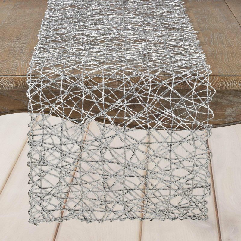 Silver Wire Nest Table Runner, Metallic String Woven Runner 16″x72″  |   Stylish Stylish Silver