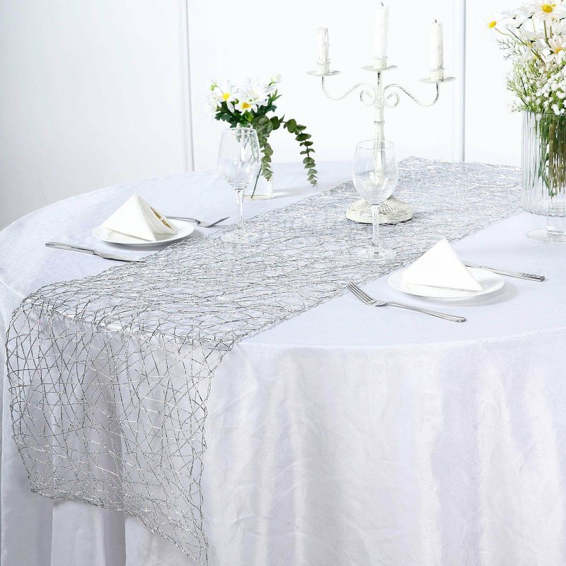 Silver Wire Nest Table Runner, Metallic String Woven Runner 16″x72″  |   Stylish Stylish Silver