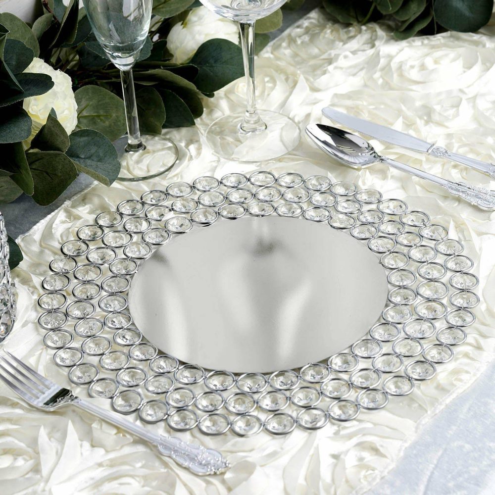 Silver Wired Metal Acrylic Crystal Beaded Charger Plate 14″  |   Glass & Mirror Charger Plate Charger Plates Glass & Mirror Charger Plate