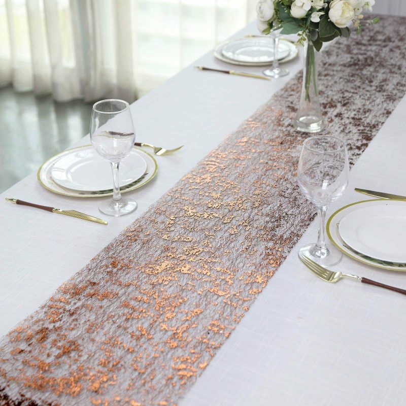 Sparkly Metallic Bronze Foil Thin Mesh Polyester Table Runner 25GSM 108″  |   Stylish Stylish Metallic Bronze