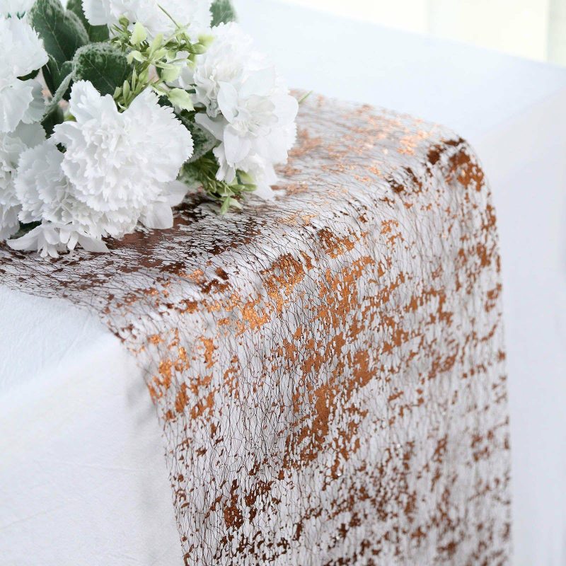 Sparkly Metallic Bronze Foil Thin Mesh Polyester Table Runner 25GSM 108″  |   Stylish Stylish Metallic Bronze