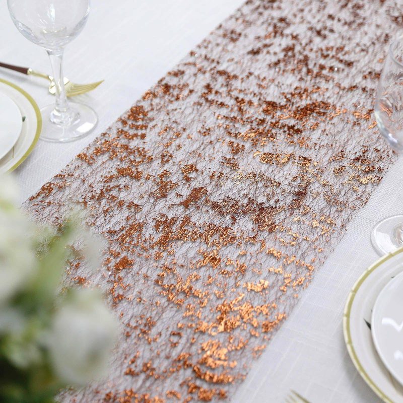 Sparkly Metallic Bronze Foil Thin Mesh Polyester Table Runner 25GSM 108″  |   Stylish Stylish Metallic Bronze