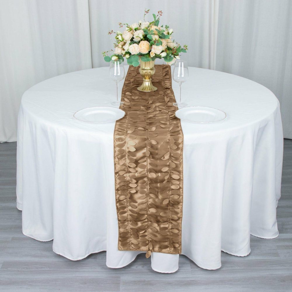 Taupe 3D Leaf Petal Taffeta Fabric Table Runner 12″x108″  |   Satin & Taffeta Satin & Taffeta Satin & Taffeta