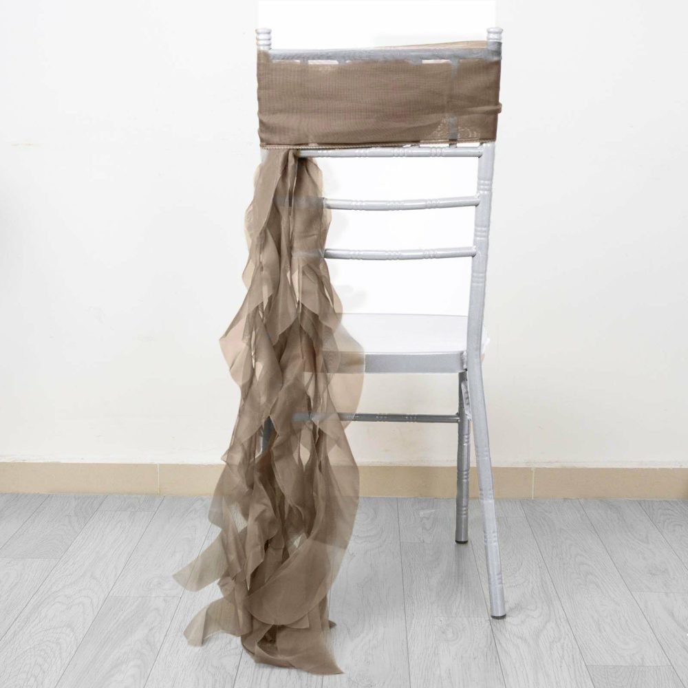 Taupe Chiffon Curly Chair Sash  |   Organza & Chiffon Chair Sashes Organza & Chiffon