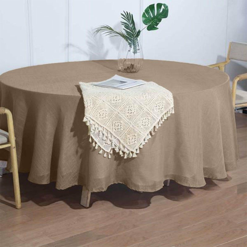 Taupe Seamless Linen Round Tablecloth, Slubby Textured Wrinkle Resistant Tablecloth 108″  |   Jute Burlap & Lace Jute Burlap & Lace Jute Burlap & Lace