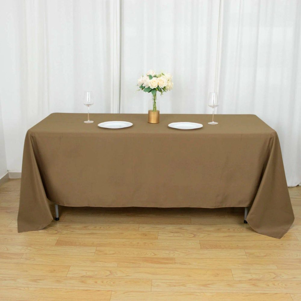 Taupe Seamless Polyester Rectangle Tablecloth, Reusable Linen Tablecloth 72″x120″  |   Polyester Polyester Polyester